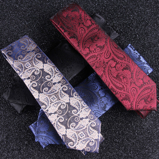 欧美复古佩斯利花纹领带男7cm 正装休闲英伦黑色金色腰果拉链领带