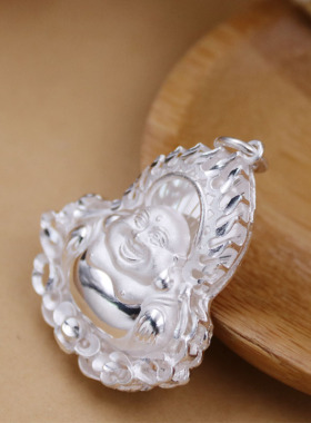 观音菩萨足银手工情侣弥勒佛吊坠