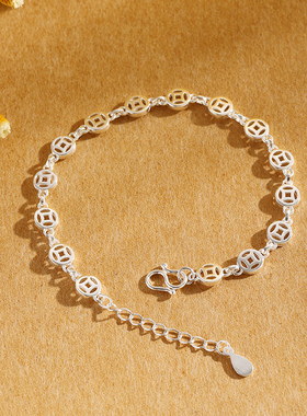 999纯银手链钱币本命年生日礼物女ins小众设计轻奢精致2022年新款