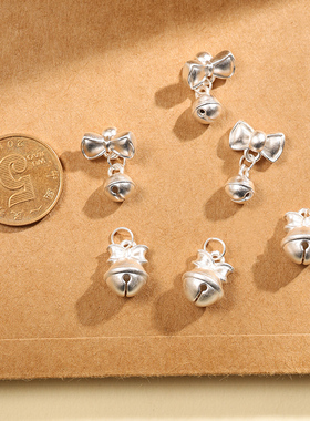 银铃铛无声音999纯银项链吊坠挂件不响铃铛小吊坠DIY手链编织配件