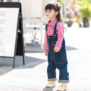 2018新款男女童牛仔背带裤