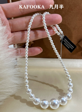 微笑渐变强光正圆珍珠S925项链