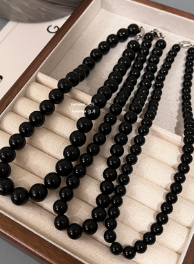 7A级天然黑玛瑙锁骨链男女黑