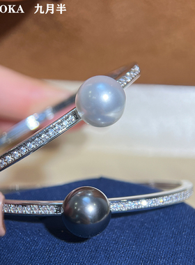 冷光澳白珍珠镶钻开口手镯女