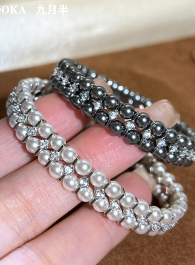 澳白珍珠编制双层手链弹力绳手环