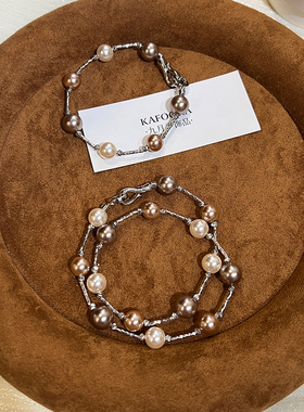 满天星奶白棕色美拉德珍珠项链