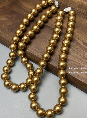锁骨链女浓郁茶金色珍珠项链
