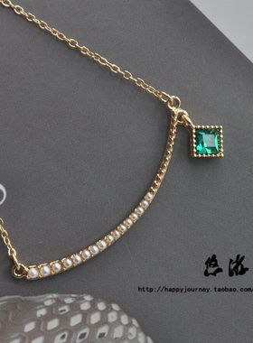 极简冷淡风祖母绿色女银针锆石