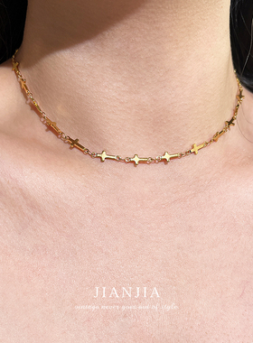 十字架复古做旧锁骨链