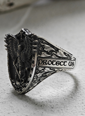 欧美复古神话盾牌戒指潮流款指环