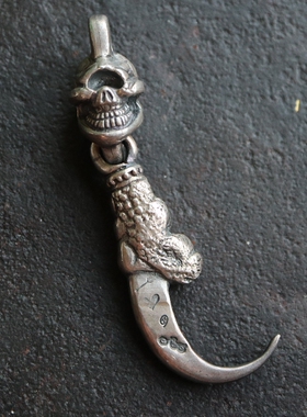 莫西干骷髅吊坠高山隆纯银鹰爪