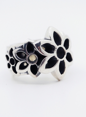 纯银goodar戒指大号三花铁头