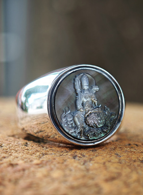 男女925银国潮国风小众戒指贝母