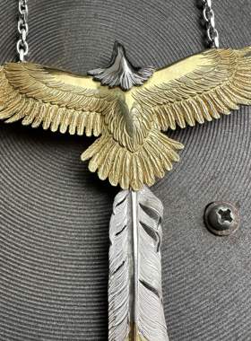 铂金18K金老鹰羽毛套装项链吊坠