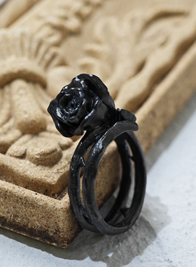 铁头的店女银复古玫瑰花戒指