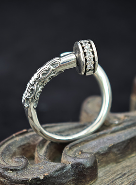 铁头的店 Deal Design 925银 个性潮流钉子造型镶石戒指