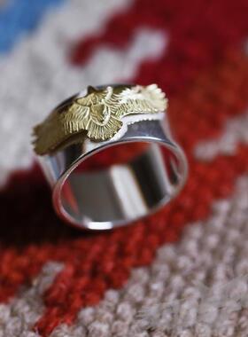 菊地健戒指纯银宽版平打迷你鹰