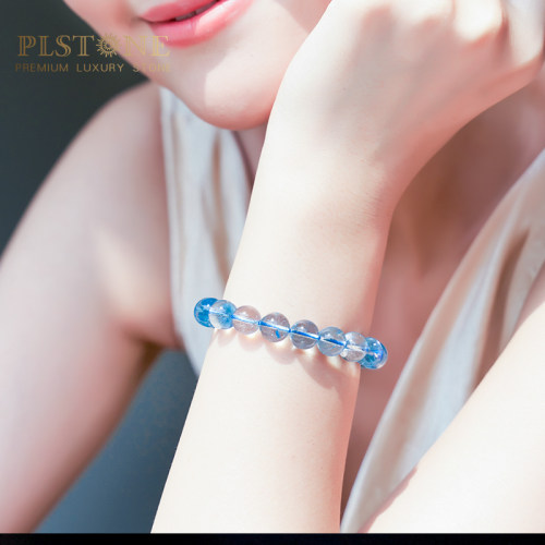 PLSTONE普琳丝天然巴西伦敦蓝帝王瑞士蓝色托帕石手链手串女男 - 图2