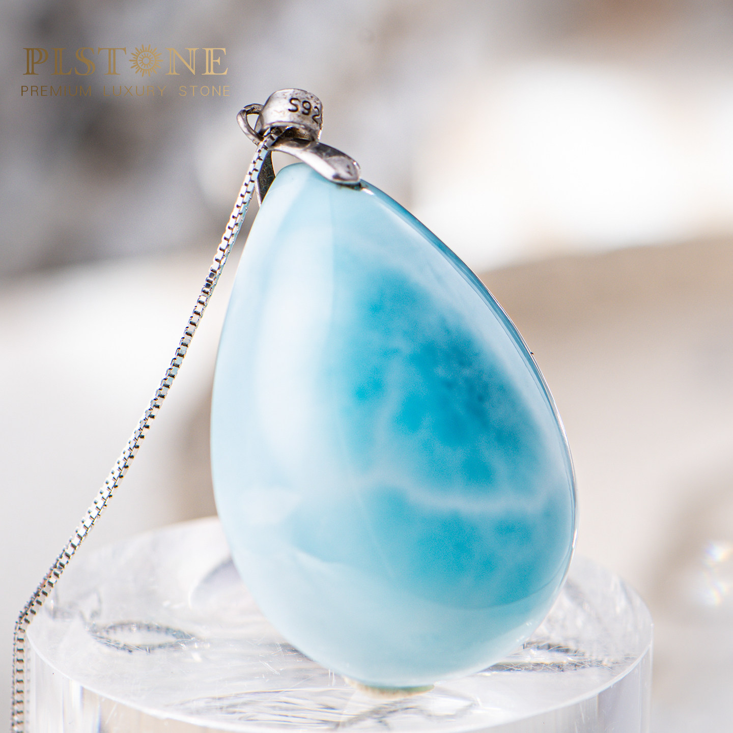 PLSTONE普琳丝天然冰种裸石玉化多米尼加海纹石吊坠女-可选18K扣,淘宝优惠券,粉丝福利购,淘宝优惠卷