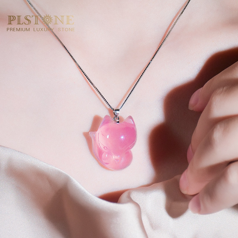 PLSTONE普琳丝天然芙蓉石粉水晶吊坠女【瑞兽系列-狐狸】生日礼物,淘宝优惠券,粉丝福利购,淘宝优惠卷