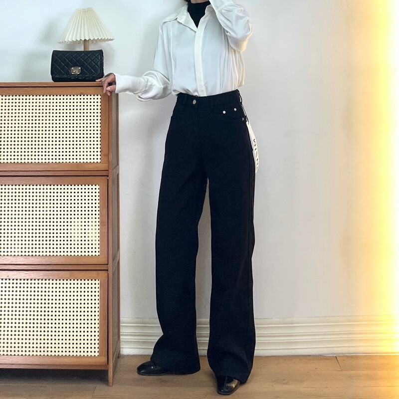 【清仓不退换】高个子加厚密密绒高腰直筒牛仔裤女显瘦保暖加长裤