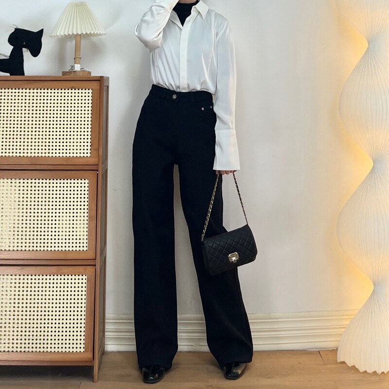 【清仓不退换】高个子加厚密密绒高腰直筒牛仔裤女显瘦保暖加长裤