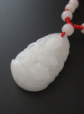 白玉生肖属兔文殊菩萨吊坠男女 挂件项链