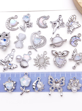 白色锆石蝴蝶结十字架星星玫瑰吊坠手工DIY串珠手链项链饰品配件