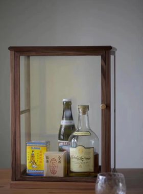 北美胡桃木桌上日式风玻璃柜摆件