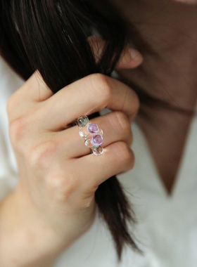 七隐 手工玻璃戒指指环简约戒圈 高级感手工玻璃戒指 透明小众戒