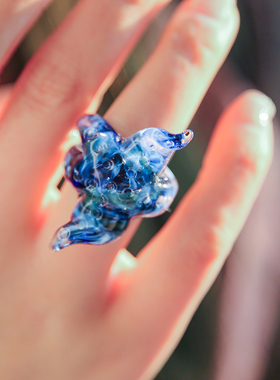 七隐 原创手工琉璃戒指 夸张氛围感章鱼海星戒指 小众女士戒指