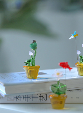 七隐原创玻璃荷花摆件