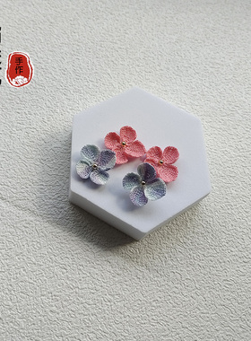 手工微钩绣球耳钉 S925银针小清新四叶草耳饰蕾丝线diy编织材料包
