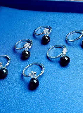 工厂价 天然黑曜石戒指 活口指环金曜石单珠戒圈 女 梅花款礼品8m