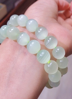 S918 天然绿纹石手链薄荷绿小清新9-10mm冰种单圈绿水晶首饰老矿