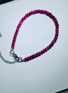 Q112天然红宝石刻面手链3-4mm彩色宝石手串可调节切面宝石串