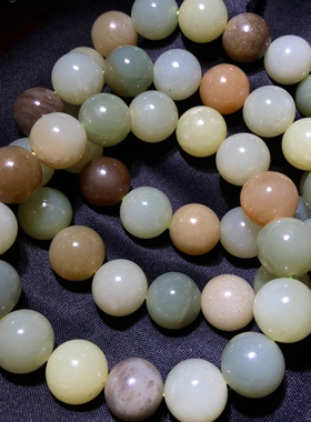 1A250 天然和田玉多宝手链串黄口糖料清水单圈女约12mm楼兰敦煌色