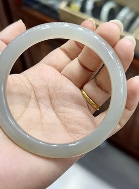 K002 天然和田玉烟紫烟灰冰美人手镯圆条正装半山半水玉镯礼物女