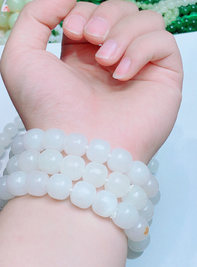 S016 天然和田玉羊脂白玉手链单圈约11-12mm手链手串单圈黄沁皮