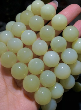 1A563 天然和田玉黄口手链串约14mm新疆若羌鸡油黄男女单圈首饰