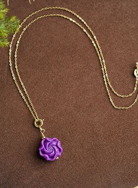 紫云母牡丹雕刻滴流富贵链子吊坠