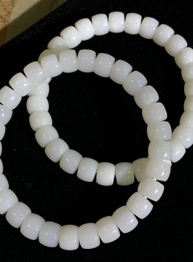 53A88 天然和田玉羊脂白玉直切手链新疆料油膏8mm极限弧饰品礼物