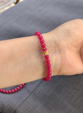 F981 红宝石手链原创鸽血红手串单圈5mm红刚玉优化红宝石串