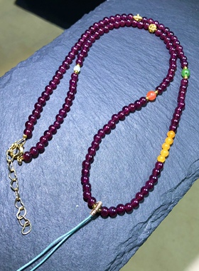 RR0055 天然紫牙乌石榴石万能链项链锁骨链挂件吊坠绳链4mm