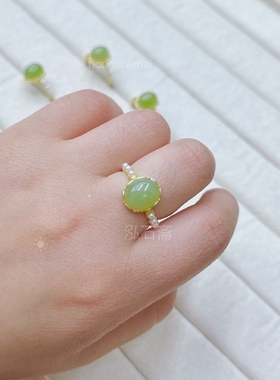 U453 天然和田玉黄口戒指s925银设计款10/11mm活口黄玉指环戒圈