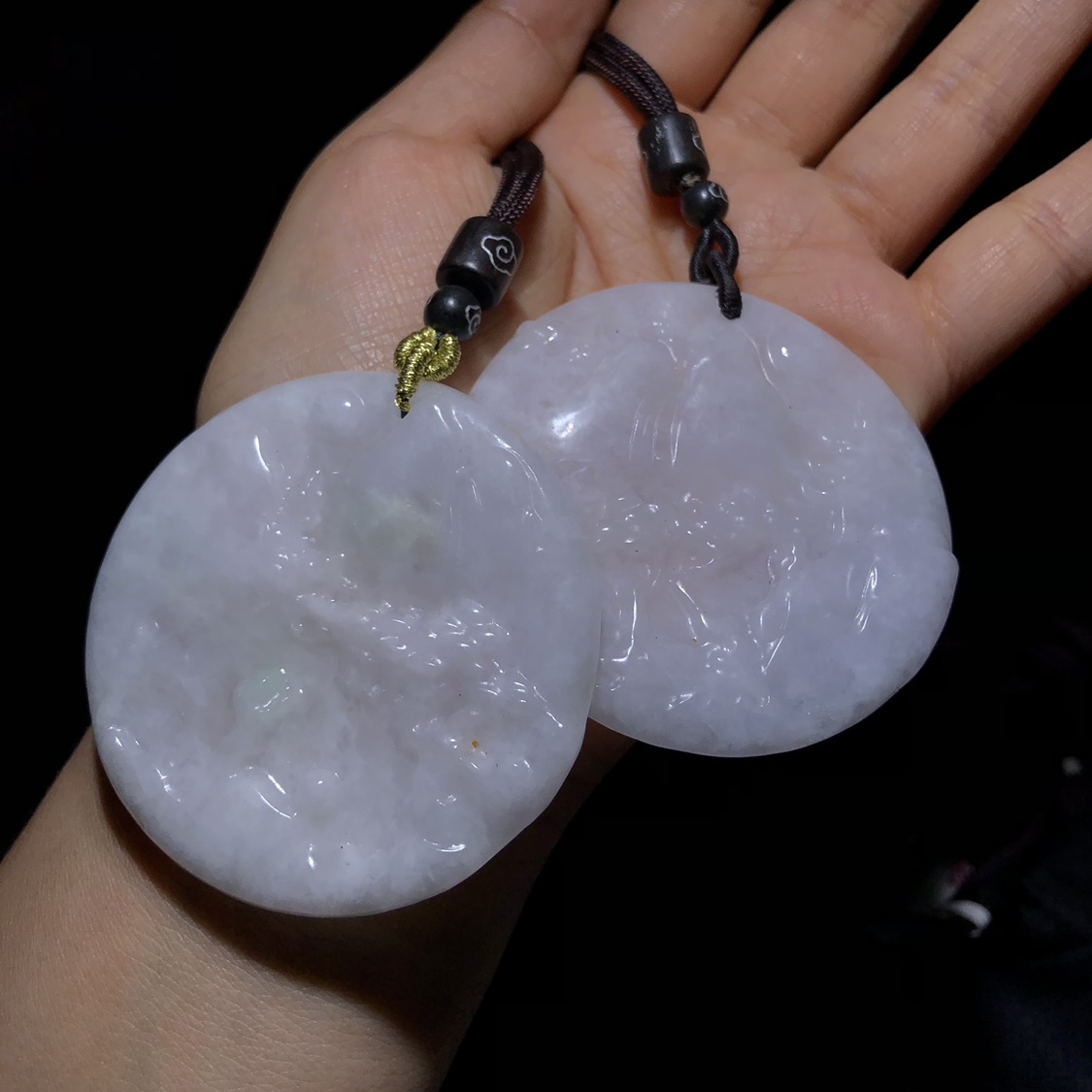 1A503 缅甸料天然A货翡翠山水圆牌吊坠春彩挂件5cm一刀男女首饰 - 图0