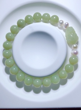 V954 天然和田玉黄口手链貔貅款新疆若羌鸡油黄8mm情侣首饰礼物