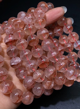 天然红兔毛聚宝盆单圈水晶手串红水晶情侣首饰天然水晶