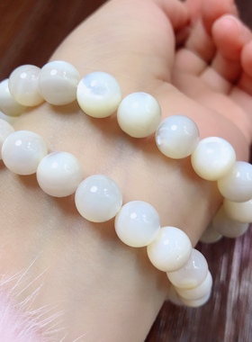 泓石斋 鱼骨手链圆珠单圈白色手串个性单圈