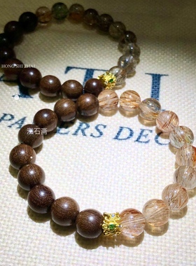 T500  暴力漩cai 天然黑金超七彩发水晶手链9mm原创手串女 强推款
